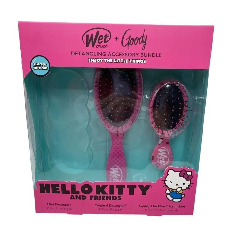 Sanrio Hello Kitty Wet Brush Original Detangler Girls Hair Brush Set No Ties